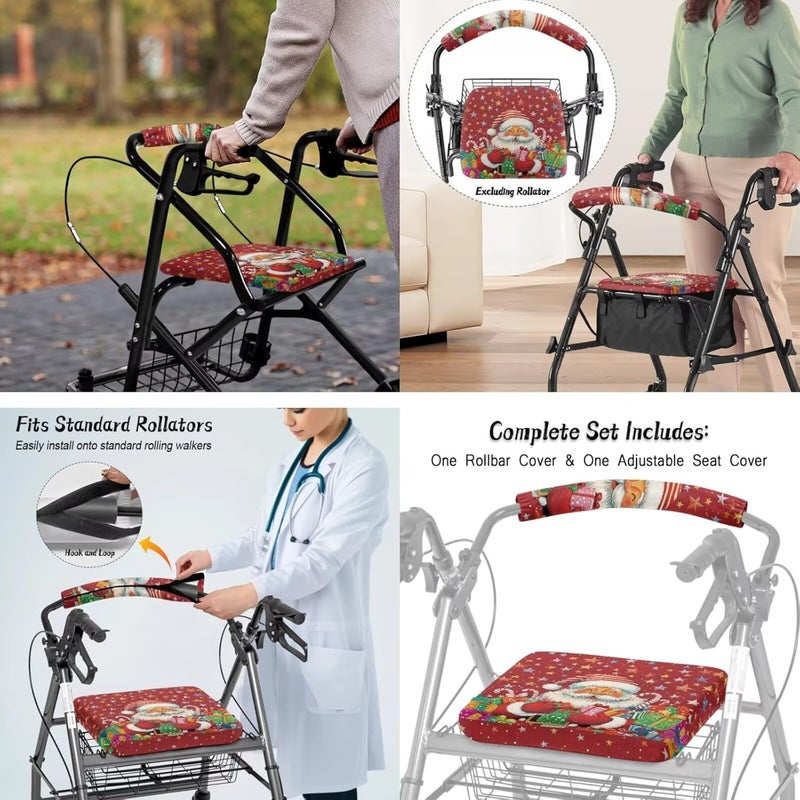 LedBack 3 Piece Set Walker Accessories Santa Claus Walker Seat Cover Soft Rollator Seat and Back Rest Covers Underseat Pouch Tote Christmas Decorations - Image 4